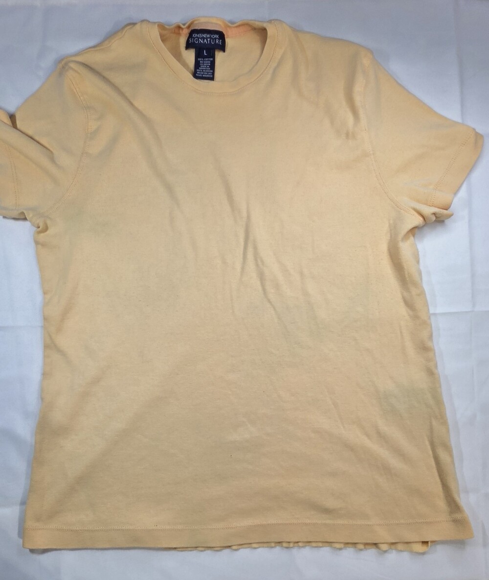 Jones New York Signature T-Shirt Size Large Yellow Cotton Short Sleeve Sku 0370
